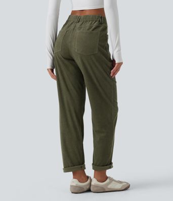 Mid Rise Tapered Corduroy Casual Pants with Pockets Mid Rise Tapered Corduroy Casual Pants with Pockets