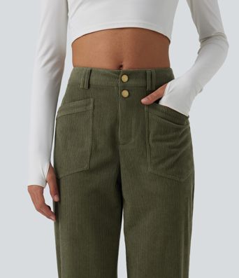 Mid Rise Tapered Corduroy Casual Pants with Pockets Mid Rise Tapered Corduroy Casual Pants with Pockets