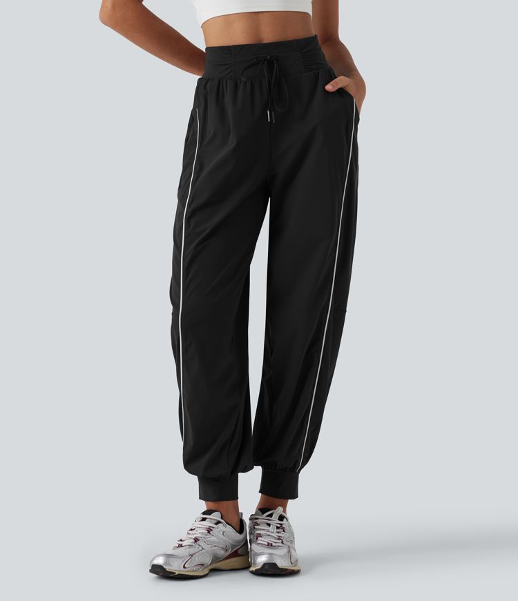 High Waisted Color Block Drawstring Quick Dry InstantCool Running Joggers with Pockets