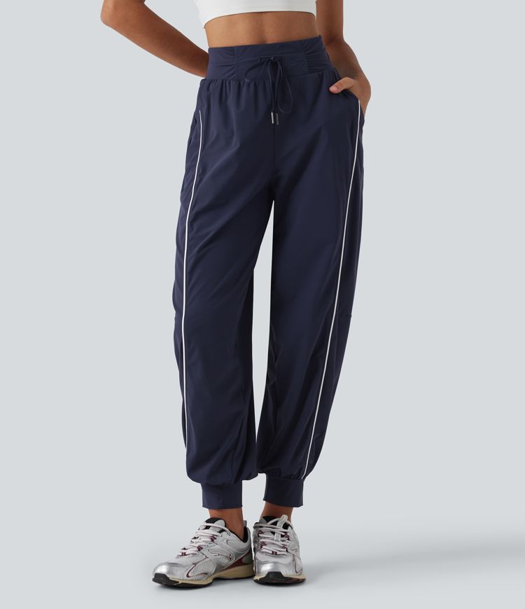 High Waisted Color Block Drawstring Quick Dry InstantCool Running Joggers with Pockets