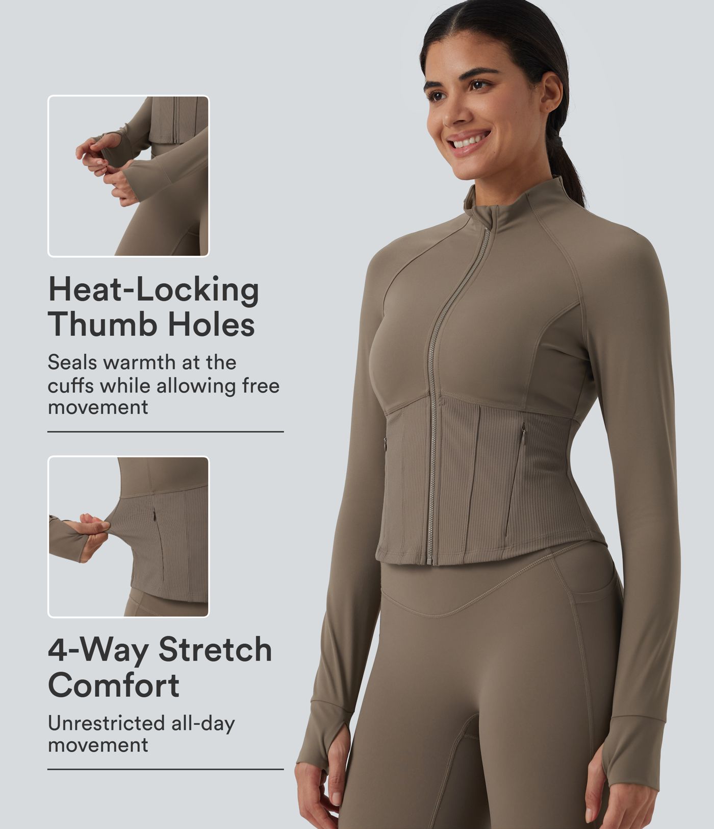 Halara UltraSculpt™ InstantCool Stand Collar Raglan Thumb Hole Curved Hem Yoga Jacket with Pockets Halara UltraSculpt™ InstantCool Stand Collar Raglan Thumb Hole Curved Hem Yoga Jacket with Pockets