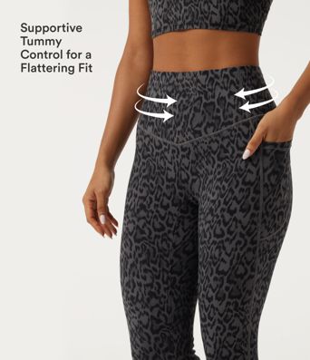 Halara UltraSculpt™ Extra Heat Leopard Print High Waisted Tummy Control Fleece Workout Leggings with Pockets