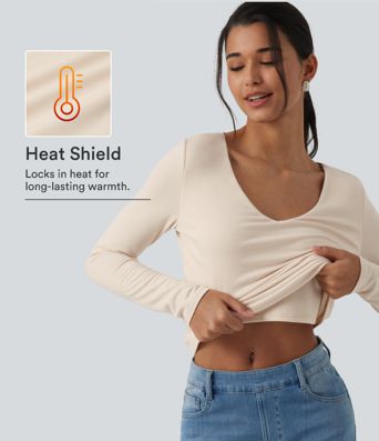 Halara HeatCore V Neck Long Sleeve Casual Warming Top