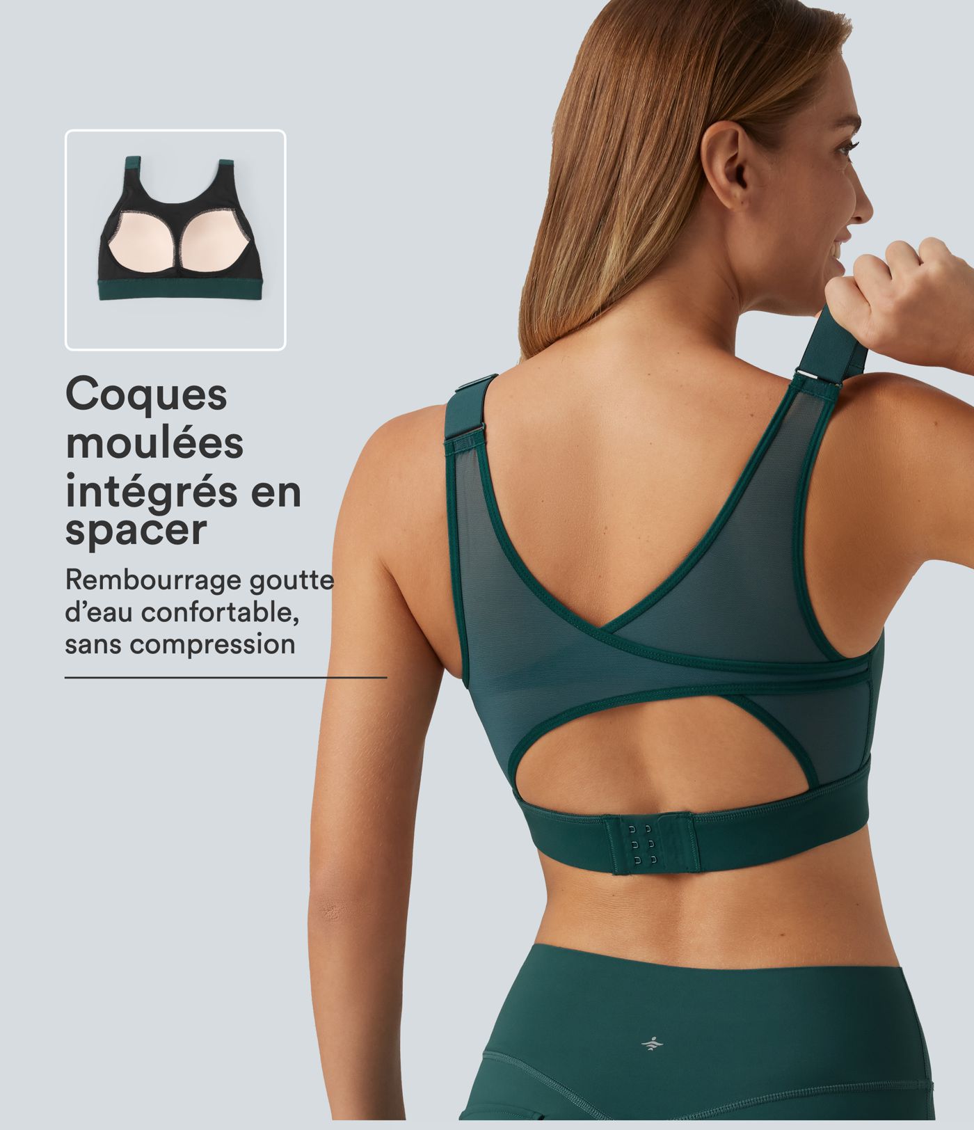 Brassière de running Halara UltraSculpt™ à maintien moyen, encolure arrondie, mesh contrasté et coques moulées Brassière de running Halara UltraSculpt™ à maintien moyen, encolure arrondie, mesh contrasté et coques moulées
