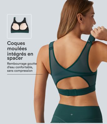 Brassière de running Halara UltraSculpt™ à maintien moyen, encolure arrondie, mesh contrasté et coques moulées Brassière de running Halara UltraSculpt™ à maintien moyen, encolure arrondie, mesh contrasté et coques moulées