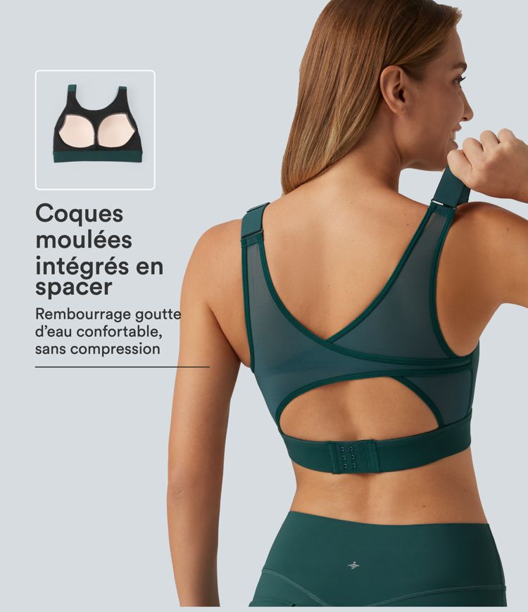 Brassière de running Halara UltraSculpt™ à maintien moyen, encolure arrondie, mesh contrasté et coques moulées Brassière de running Halara UltraSculpt™ à maintien moyen, encolure arrondie, mesh contrasté et coques moulées