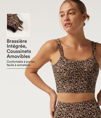 Brassière de yoga Halara UltraSculpt™ imprimée léopard à maintien léger, encolure carrée, détail torsadé et coussinets amovibles