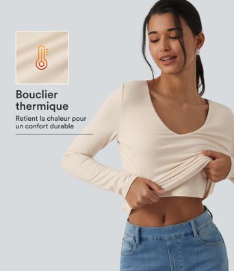 Haut thermique Halara HeatCore à encolure en V et manches longues Haut thermique Halara HeatCore à encolure en V et manches longues
