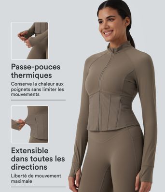 Veste de yoga Halara UltraSculpt™ effet frais InstantCool à col montant, manches raglan, passe-pouces et ourlet arrondi avec poches Veste de yoga Halara UltraSculpt™ effet frais InstantCool à col montant, manches raglan, passe-pouces et ourlet arrondi avec poches