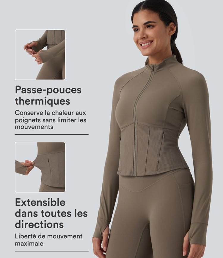Veste de yoga Halara UltraSculpt™ effet frais InstantCool à col montant, manches raglan, passe-pouces et ourlet arrondi avec poches Veste de yoga Halara UltraSculpt™ effet frais InstantCool à col montant, manches raglan, passe-pouces et ourlet arrondi avec poches