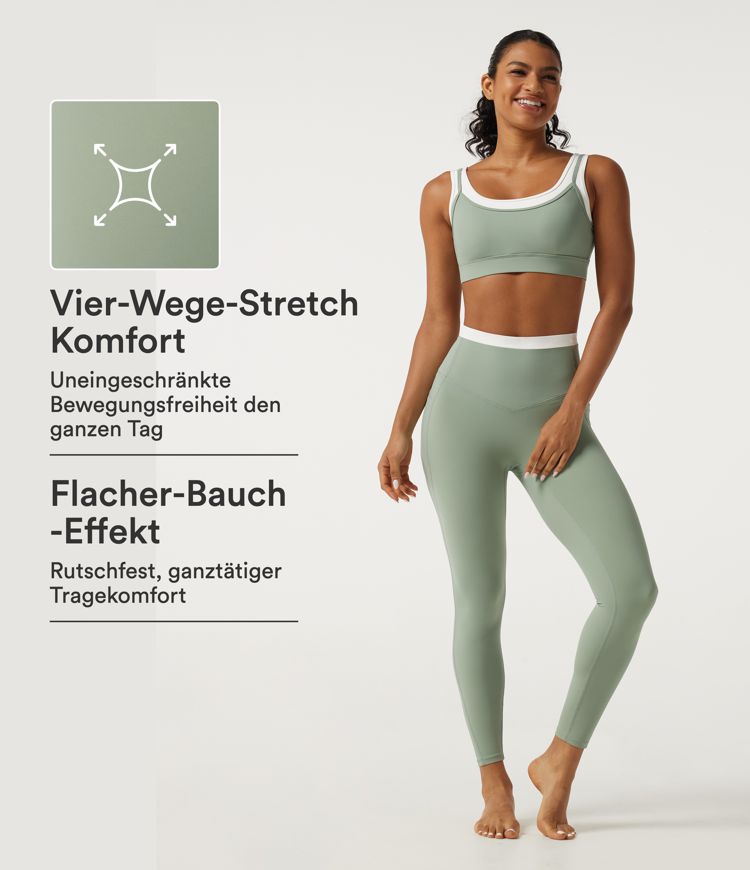 Halara UltraSculpt™ - 2-teiliges Yoga-Sport-Set mit Sport-BH mit U-Ausschnitt und integriertem BH und Leggings mit Seitentaschen und Bauchkontrolle - skinny fit