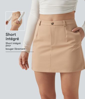 Jupe-short mini de bureau défroissage facile taille haute coupe trapèze avec poches