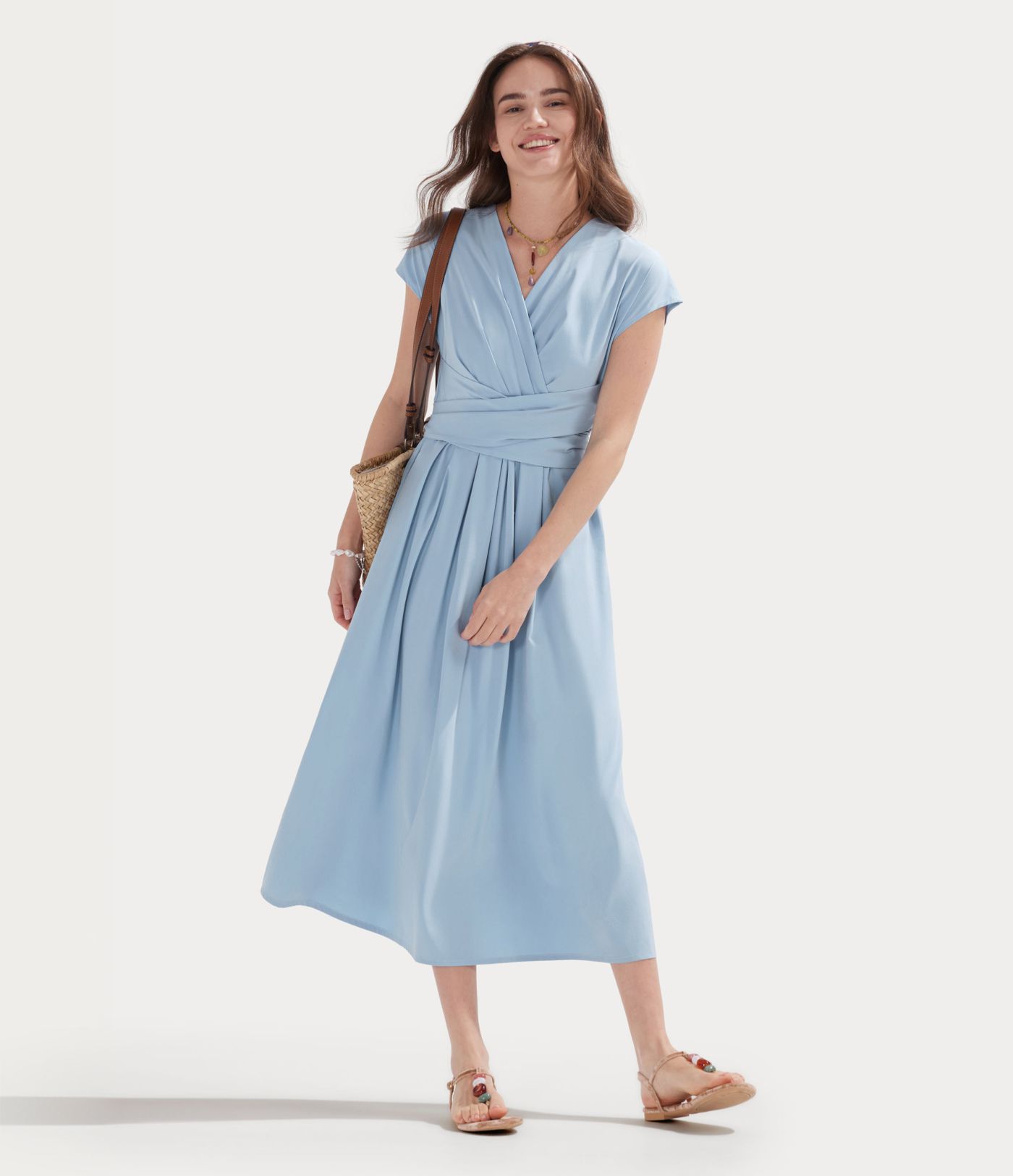 Breezeful™ Robe Mi-Longue Col en V Manches Courtes Poche Latérale Nouée au Dos Séchage Rapide Breezeful™ Robe Mi-Longue Col en V Manches Courtes Poche Latérale Nouée au Dos Séchage Rapide