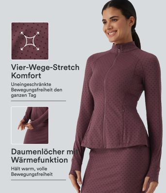 Yogajacke mit Stehkragen, Seitentaschen, langen Ärmeln, Daumenlöchern und Polka-Dots Yogajacke mit Stehkragen, Seitentaschen, langen Ärmeln, Daumenlöchern und Polka-Dots