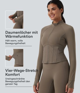 Halara UltraSculpt™ - Yogajacke mit Stehkragen, Seitentaschen, langen Raglanärmeln, Daumenlöchern, InstantCool und abgerundetem Saum Halara UltraSculpt™ - Yogajacke mit Stehkragen, Seitentaschen, langen Raglanärmeln, Daumenlöchern, InstantCool und abgerundetem Saum