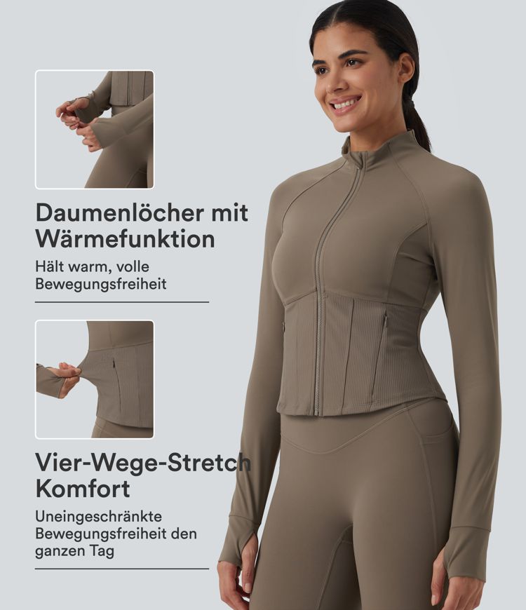 Halara UltraSculpt™ - Yogajacke mit Stehkragen, Seitentaschen, langen Raglanärmeln, Daumenlöchern, InstantCool und abgerundetem Saum Halara UltraSculpt™ - Yogajacke mit Stehkragen, Seitentaschen, langen Raglanärmeln, Daumenlöchern, InstantCool und abgerundetem Saum
