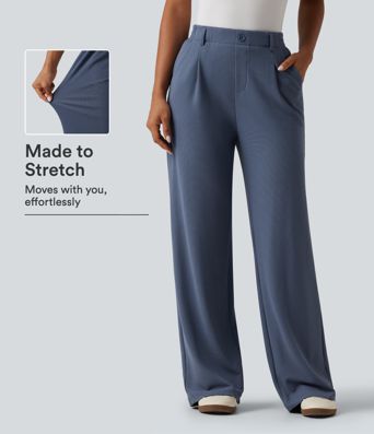 High Waisted Wide Leg Waffle Work Pants with Pockets