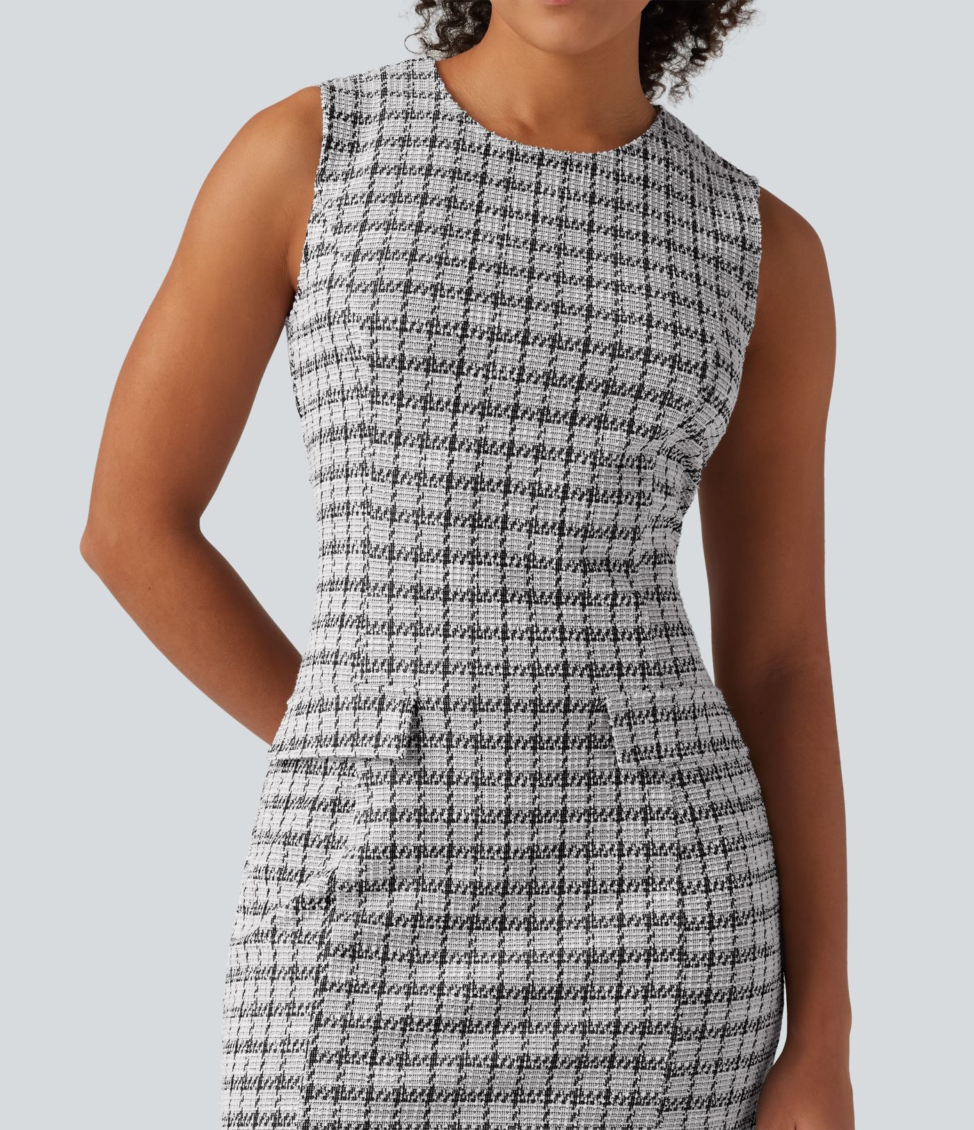 Round Neck Sleeveless Plaid Work Mini Dress