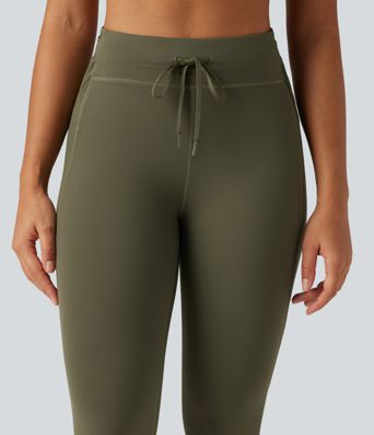 High Waisted Drawstring Contrast Mesh Quick Dry Running Leggings with Reflective Dots and Pockets High Waisted Drawstring Contrast Mesh Quick Dry Running Leggings with Reflective Dots and Pockets