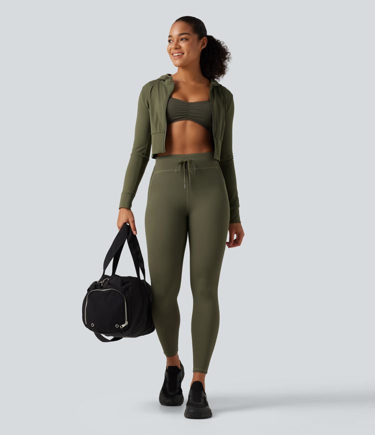 High Waisted Drawstring Contrast Mesh Quick Dry Running Leggings with Reflective Dots and Pockets High Waisted Drawstring Contrast Mesh Quick Dry Running Leggings with Reflective Dots and Pockets