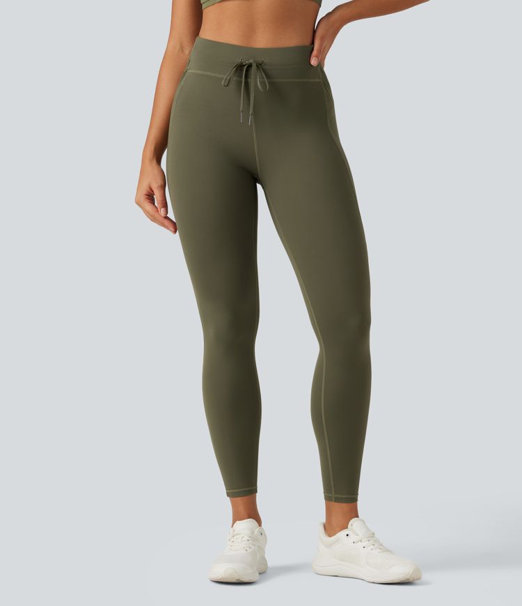 High Waisted Drawstring Contrast Mesh Quick Dry Running Leggings with Reflective Dots and Pockets High Waisted Drawstring Contrast Mesh Quick Dry Running Leggings with Reflective Dots and Pockets