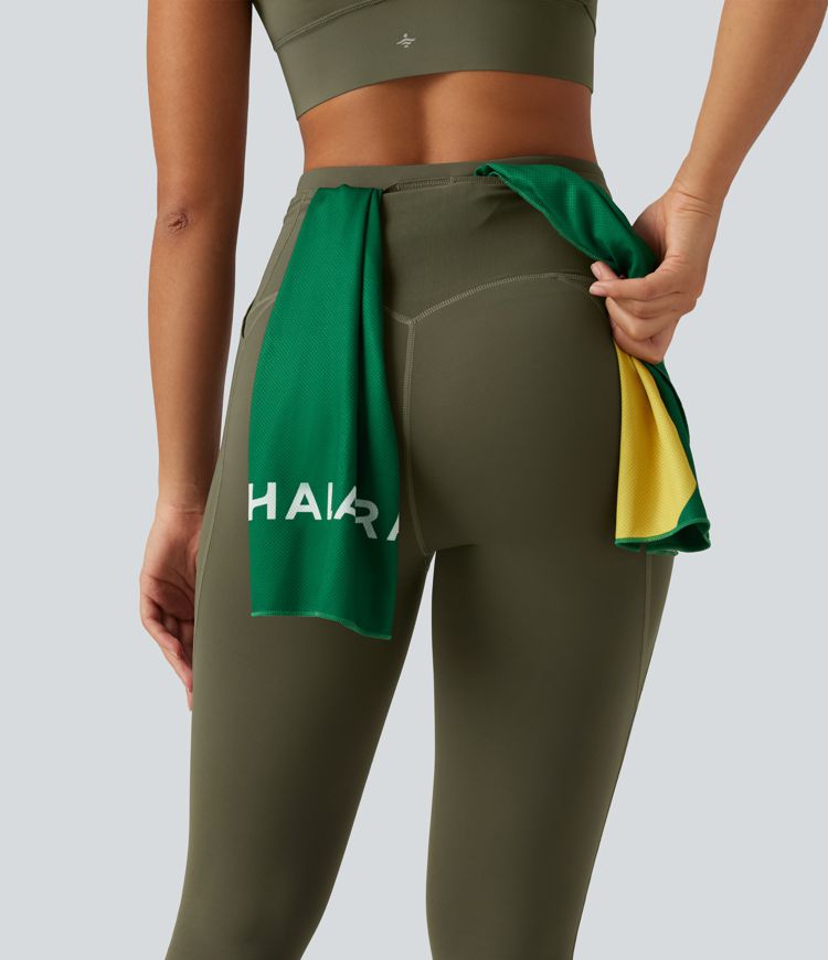 High Waisted Drawstring Contrast Mesh Quick Dry Running Leggings with Reflective Dots and Pockets High Waisted Drawstring Contrast Mesh Quick Dry Running Leggings with Reflective Dots and Pockets