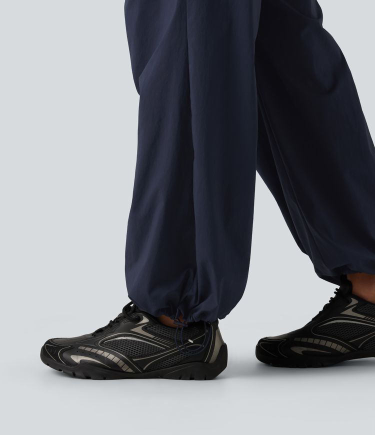 Mid Rise Drawstring Ruched Wide Leg Hiking Pants with Pockets Mid Rise Drawstring Ruched Wide Leg Hiking Pants with Pockets