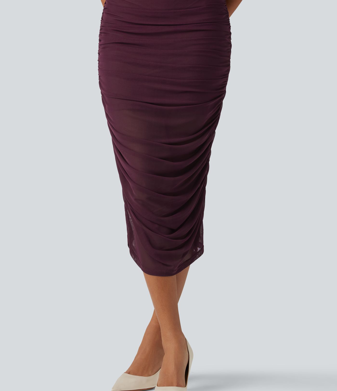 SoftlyZero™ Off Shoulder Ruched Mesh Bodycon Party Midi Dress SoftlyZero™ Off Shoulder Ruched Mesh Bodycon Party Midi Dress