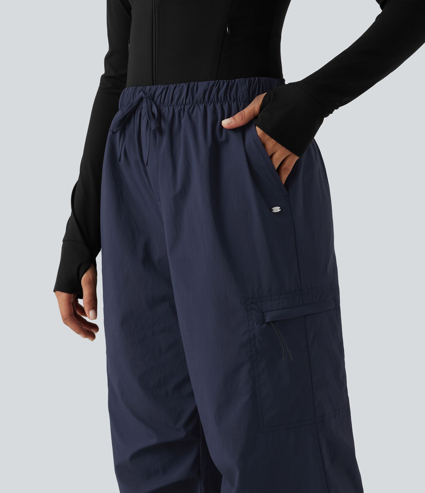 Mid Rise Drawstring Ruched Wide Leg Hiking Pants with Pockets Mid Rise Drawstring Ruched Wide Leg Hiking Pants with Pockets