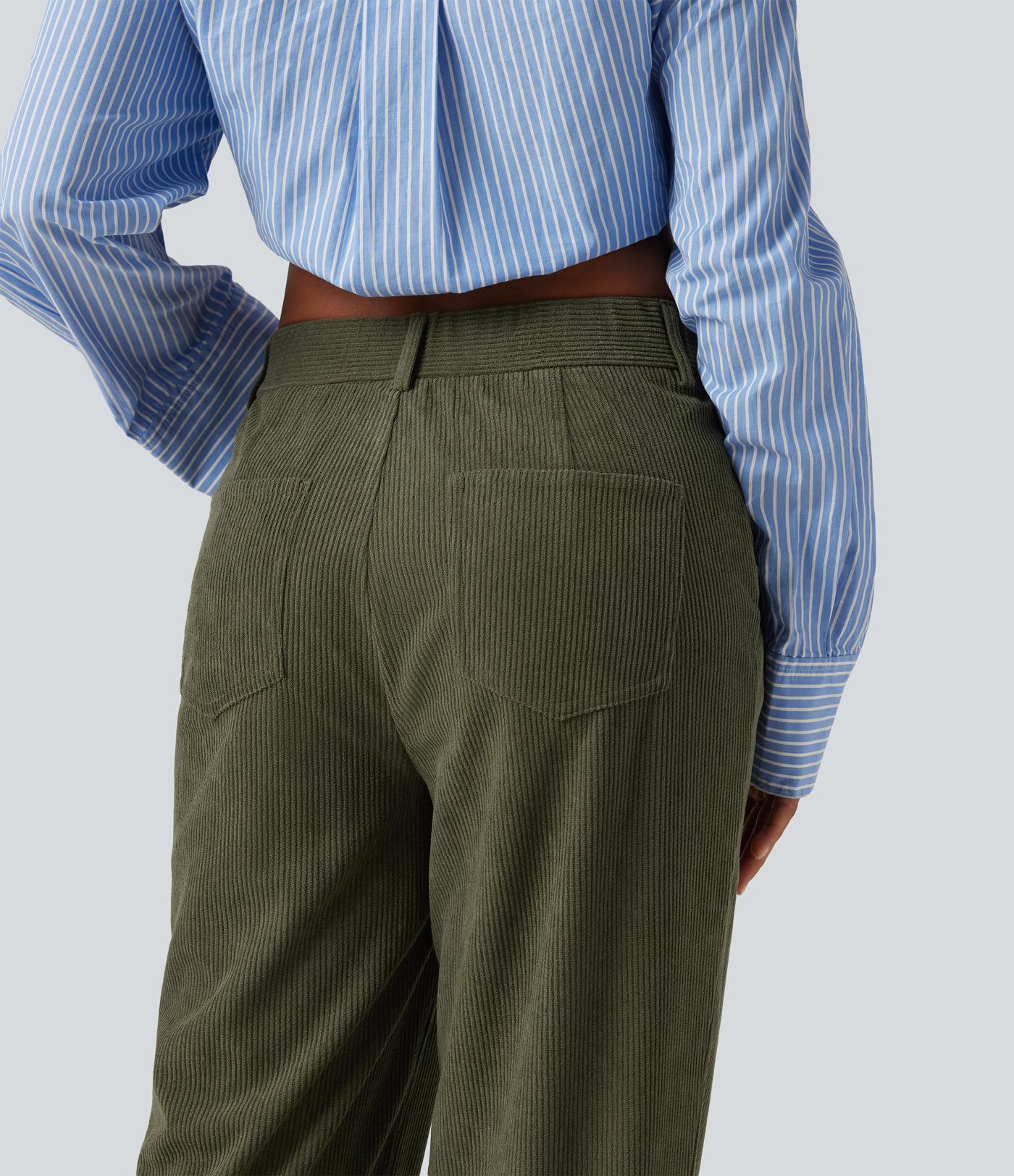 Mid Rise Tapered Rolled Hem Corduroy Casual Pants with Pockets Mid Rise Tapered Rolled Hem Corduroy Casual Pants with Pockets
