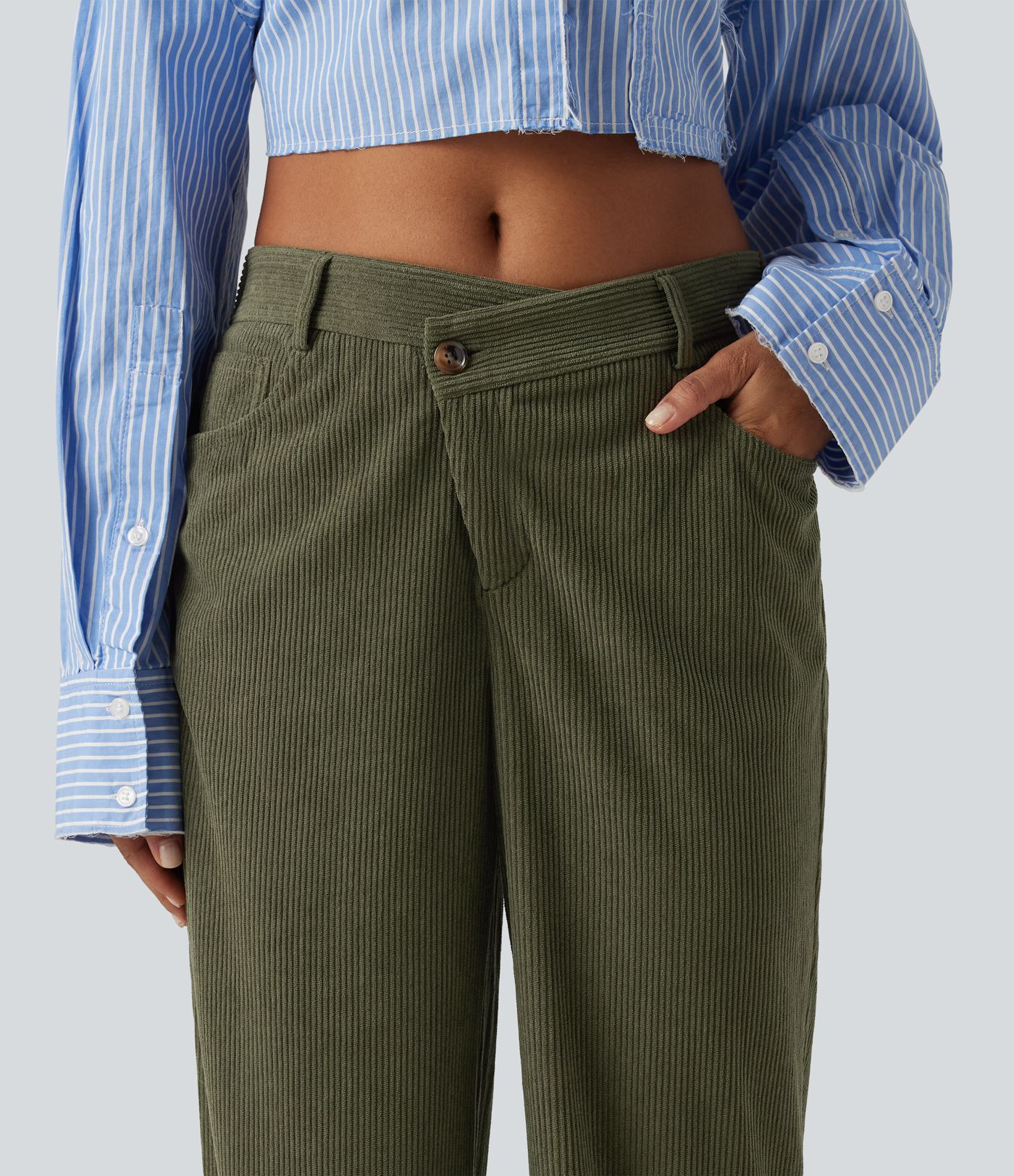 Mid Rise Tapered Rolled Hem Corduroy Casual Pants with Pockets Mid Rise Tapered Rolled Hem Corduroy Casual Pants with Pockets