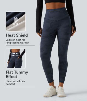 Halara UltraSculpt™ High Waisted Tummy Control Camo Fleece Workout Leggings with Pockets