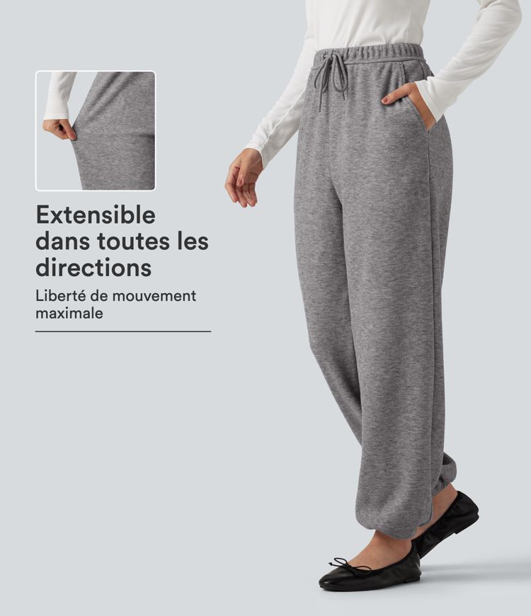 Jogging taille mi-haute à cordon de serrage avec poches Jogging taille mi-haute à cordon de serrage avec poches