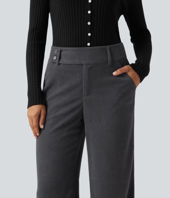 Mid Rise Corduroy Bootcut Casual Pants with Pockets