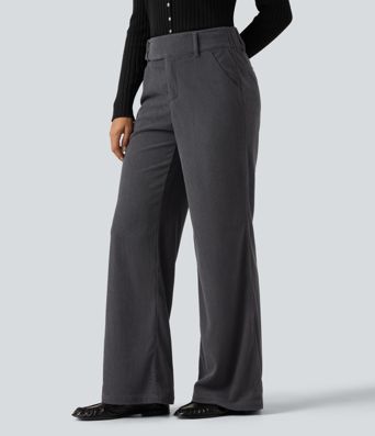 Mid Rise Corduroy Bootcut Casual Pants with Pockets