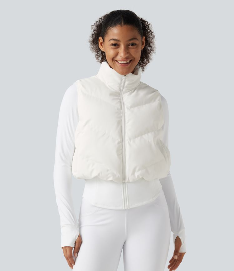 Blanc PuffFlex 3-en-1 doudoune cintrée à col montant avec poches / 1
