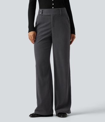 Mid Rise Corduroy Bootcut Casual Pants with Pockets