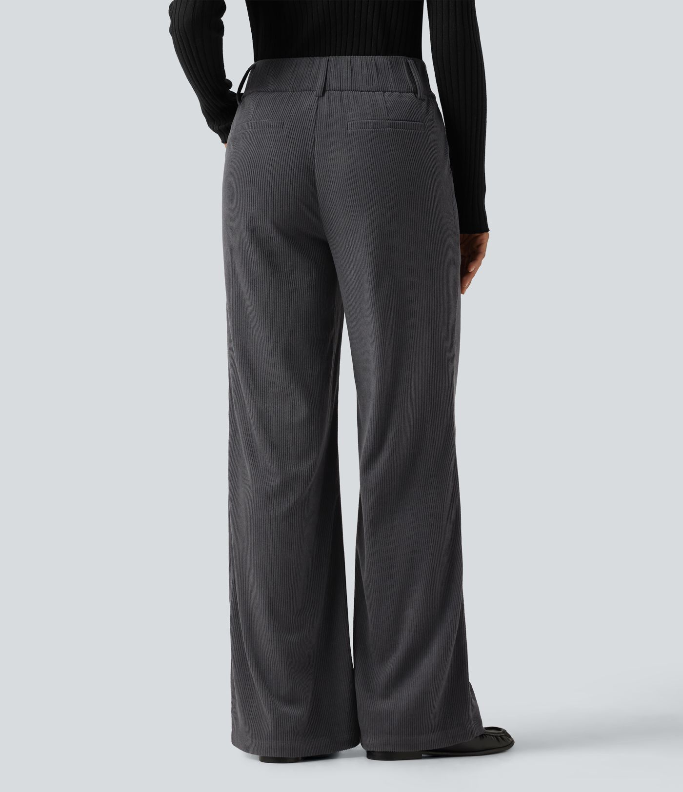 Mid Rise Corduroy Bootcut Casual Pants with Pockets