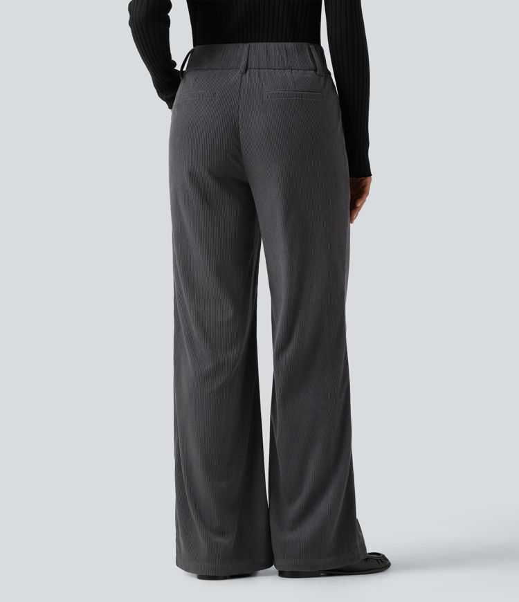 Mid Rise Corduroy Bootcut Casual Pants with Pockets