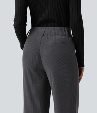 Mid Rise Corduroy Bootcut Casual Pants with Pockets