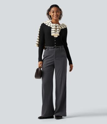 Mid Rise Corduroy Bootcut Casual Pants with Pockets