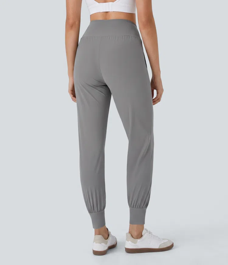 High Waisted Plain Pocket Casual Joggers