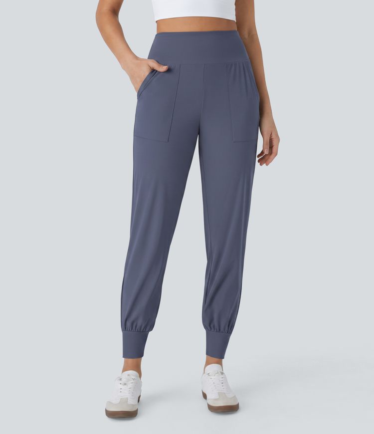 Jogging Casual Uni Taille Haute Poche Latérale Jogging Casual Uni Taille Haute Poche Latérale