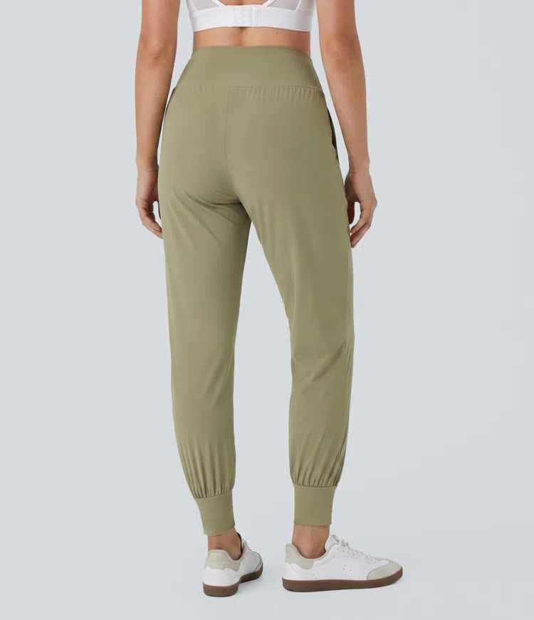 High Waisted Plain Pocket Casual Joggers