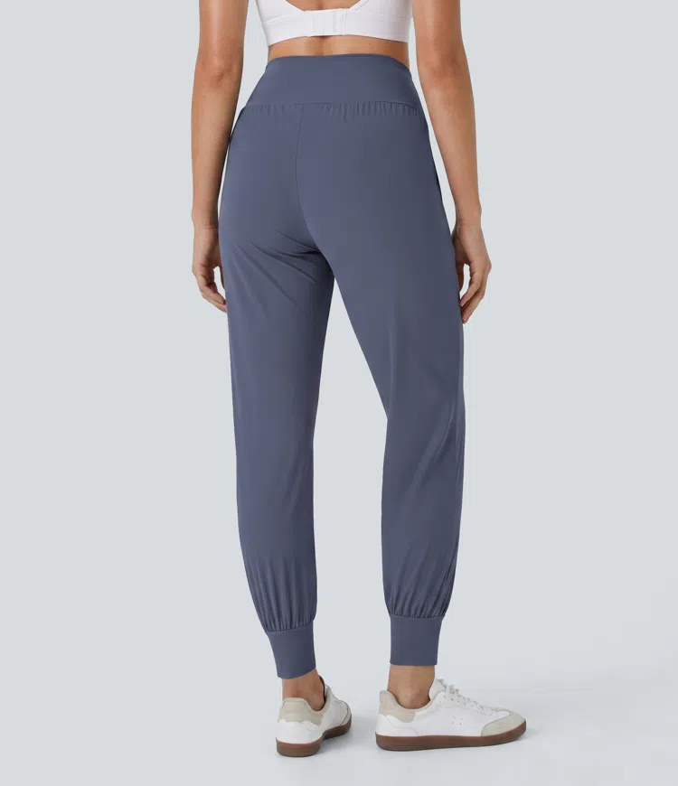 High Waisted Plain Pocket Casual Joggers