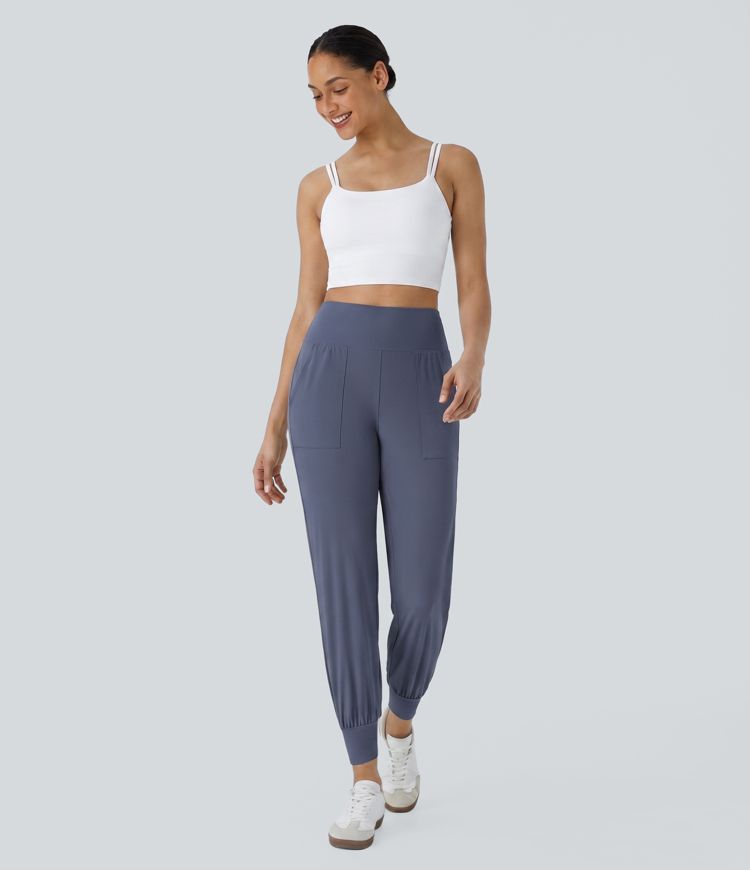 Jogging Casual Uni Taille Haute Poche Latérale Jogging Casual Uni Taille Haute Poche Latérale