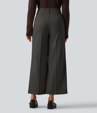 High Waisted Straight Leg Work Pants with Pockets