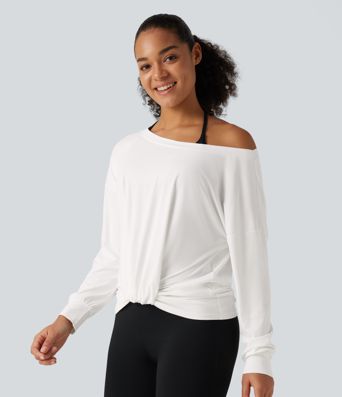 Top deportivo para yoga de manga larga con fruncidos Top deportivo para yoga de manga larga con fruncidos