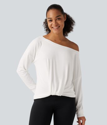 Top deportivo para yoga de manga larga con fruncidos Top deportivo para yoga de manga larga con fruncidos