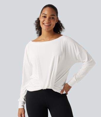 Top deportivo para yoga de manga larga con fruncidos Top deportivo para yoga de manga larga con fruncidos